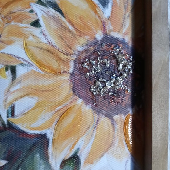 NEW Wall Art Set of 2 Framed CANVASES, 10"w x 20"h each, BOLD YELLOW SUNFLOWERS - Picture 4 of 5